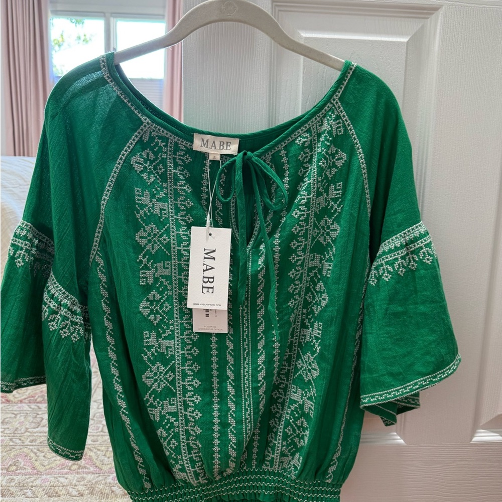 Green Embroidered Women's Top